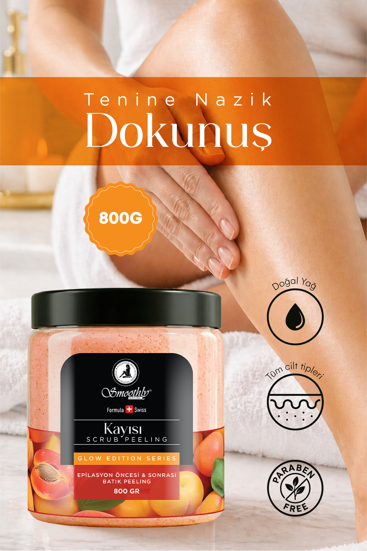 Kayısı Peeling 800 G. Epilasyon Sonrası Vücut Peelingi Batık & Çilek Bacak Onarıcı — PEELINGKAYISI800GR — تصویر 3 از 5