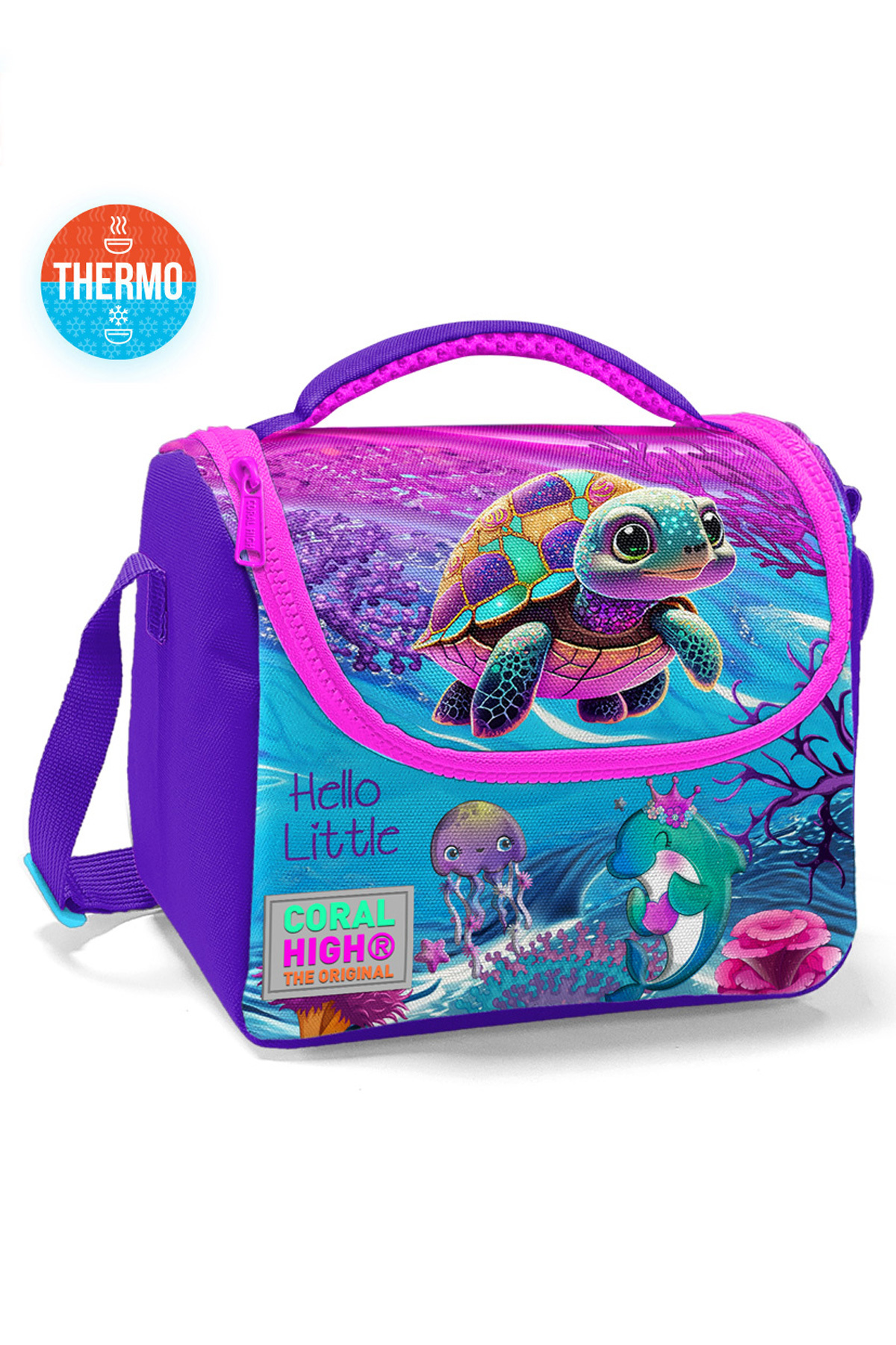 Kids Pink Purple Turtle Patterned Thermo Lunch Bag 11756