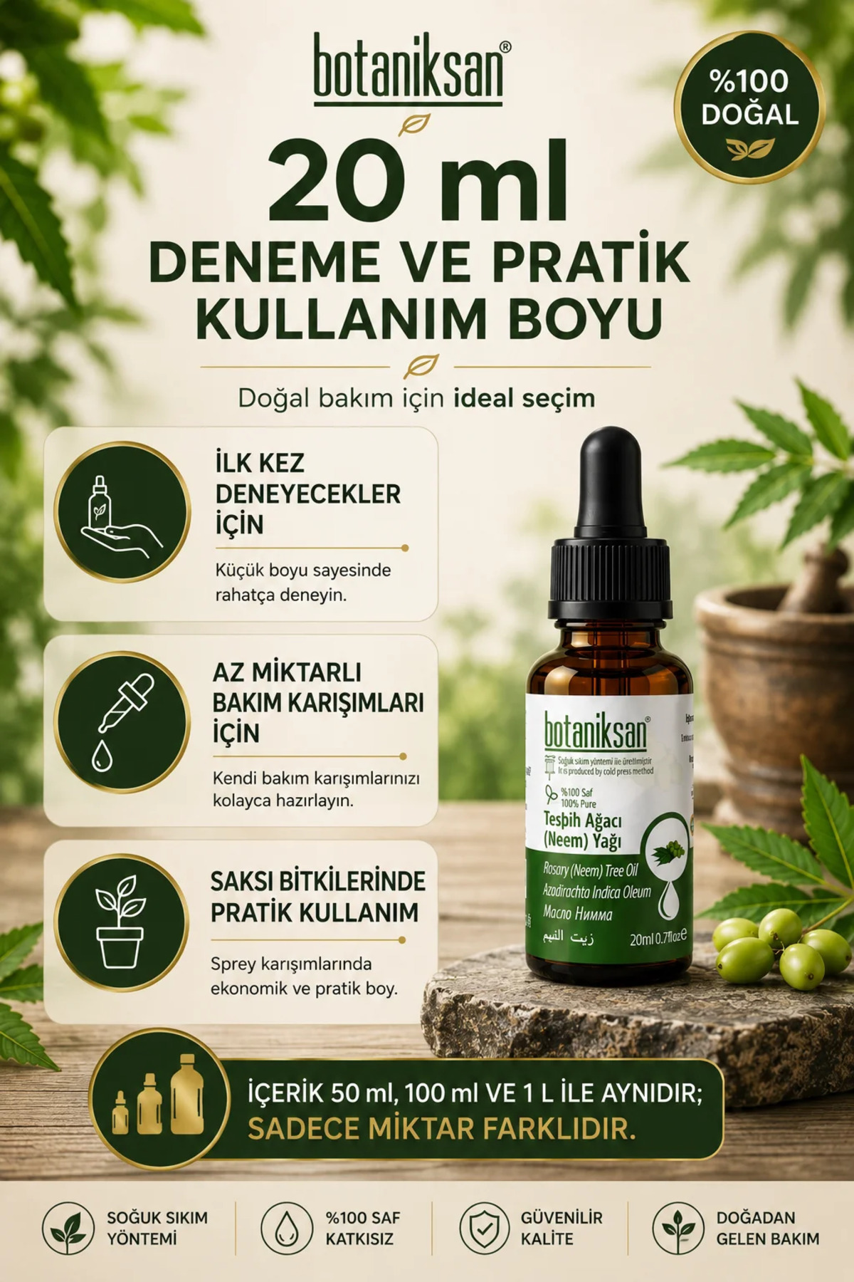 Tesbih Ağacı (Neem) Yağı 20 ml %100 Saf Soğuk Sıkım Bitki, Cilt ve Saç Bakımı İçin — TESBİH AĞACI NEEM YAĞI 20ML — تصویر 7 از 8