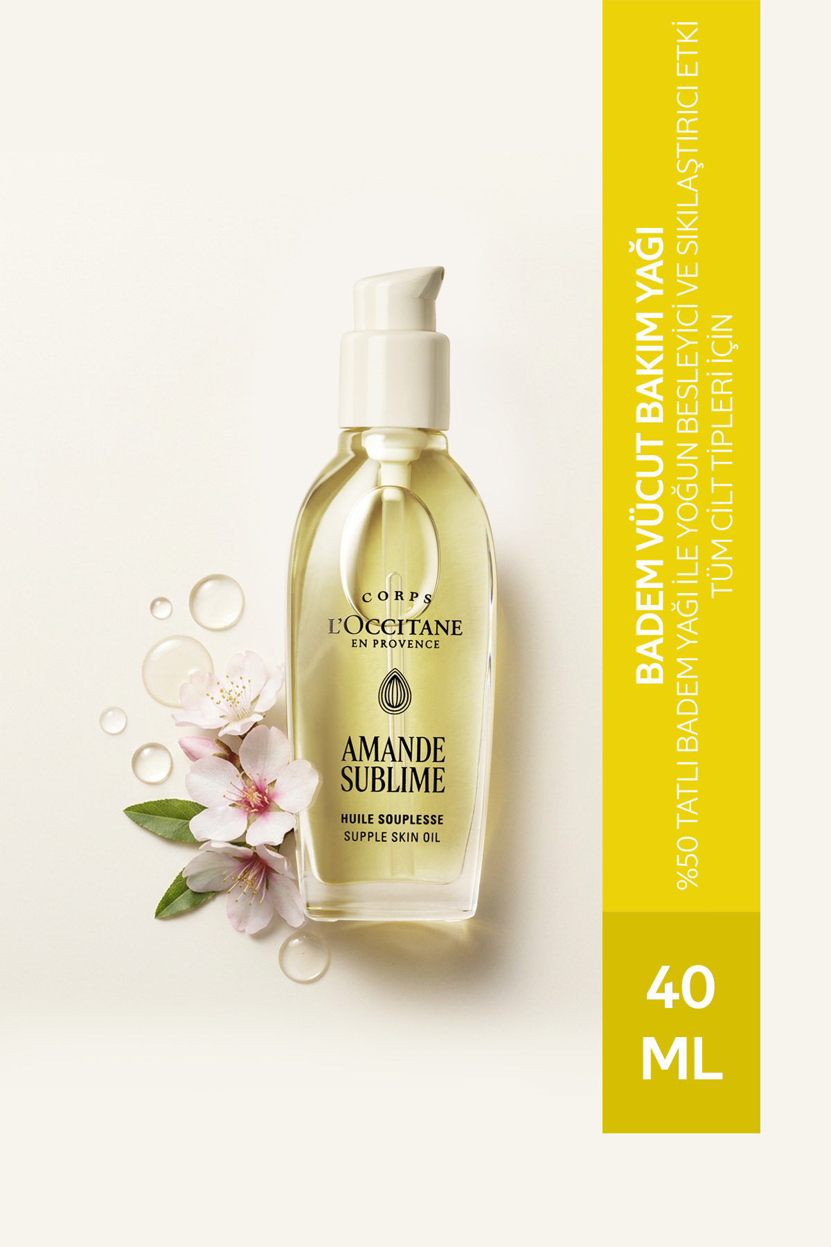 Badem Vücut Bakım Yağı, %50 Tatlı Badem Yağı İçeren Besleyici ve Nemlendirici, Omega 6 ve 9, 40 ml — 29HC040A26