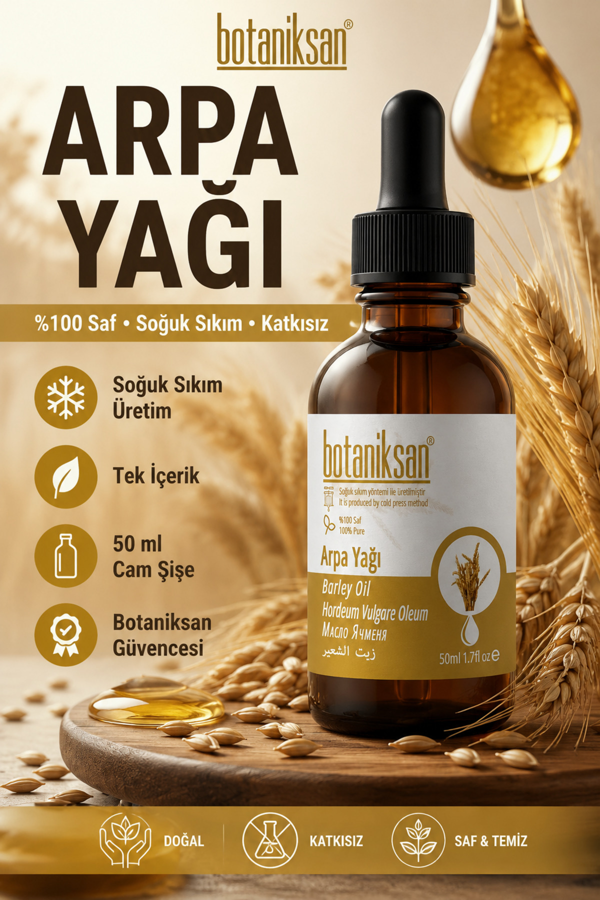 botaniksan Arpa Yağı 50 ml Soğuk Sıkım %100 Saf Katkısız Barley Oil Cilt ve Saç Bakımı İçin — ARPA YAĞI 50ML