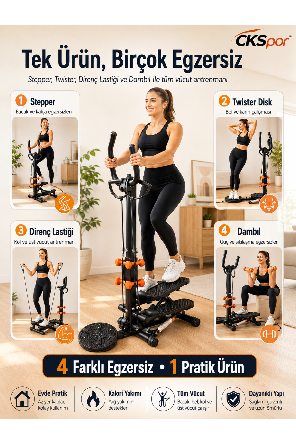 CKSpor Multi Fonksiyonel Stepper Egzersiz Aleti Stepper + Dumbell
