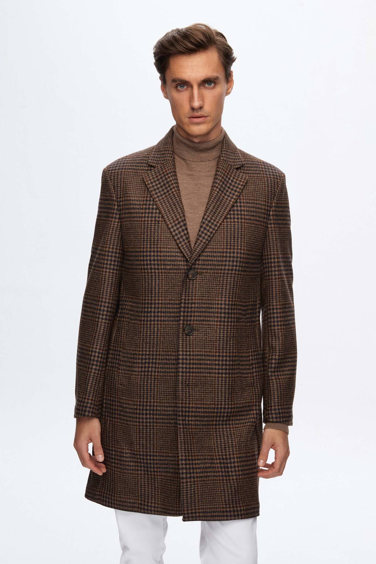 Damat Slim Fit Kahverengi %100 Yün Palto