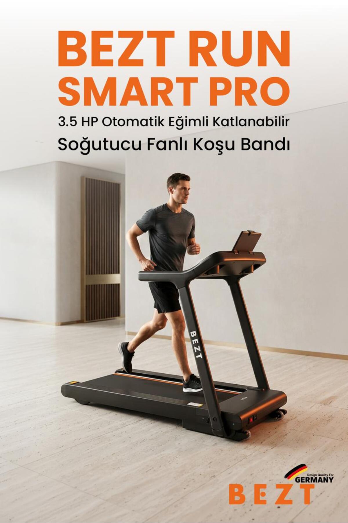 Bezt Run Smart Pro 3.5 HP Otomatik Eğimli Katlanabilir Soğutucu Fanlı Koşu Bandı 160 kg Kapasite Geniş Bant