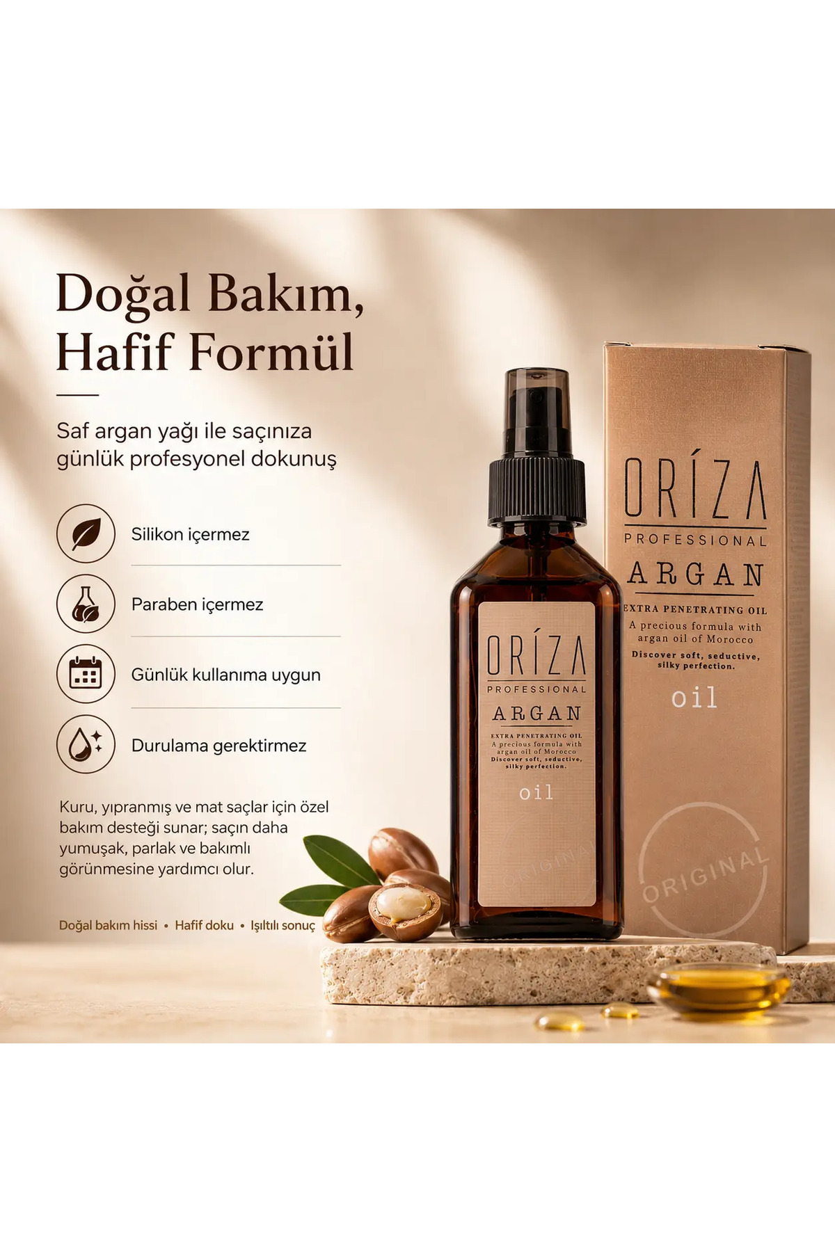 Argan Saç Bakım Yağı Besleyici ve Parlak Görünüm 100 ml — ORZ-ARGAN-OIL — تصویر 4 از 5