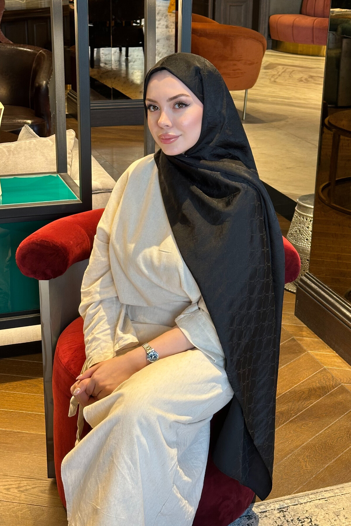 CUOCA LOUNGE Hare Premium İpeksi Jakar Şal Siyah görsel 2