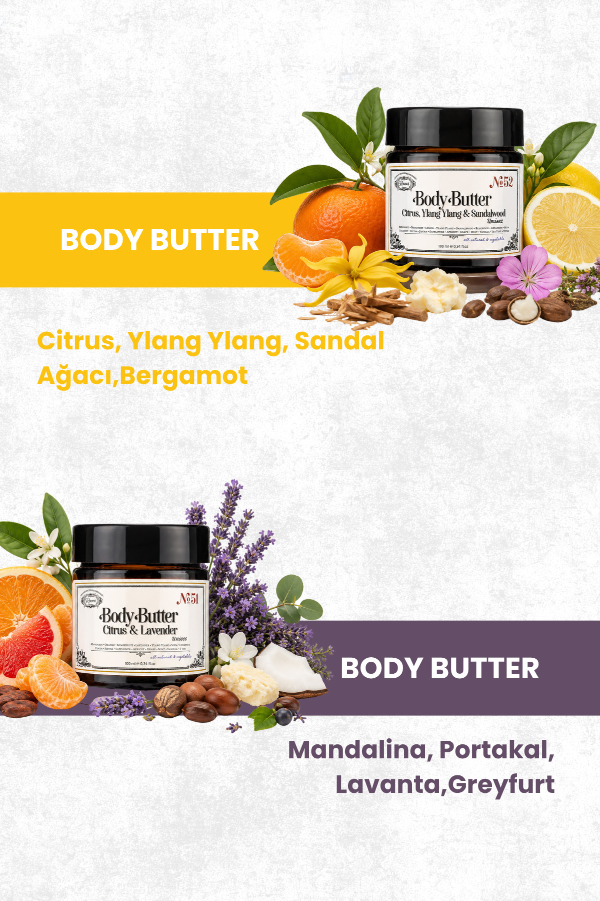 Body Butter | Narenciye Ylang Ylang Sandalağacı | Doğal Katı Vücut Yağı Yoğun Nemlendirici 100 ml — R52 — تصویر 4 از 4
