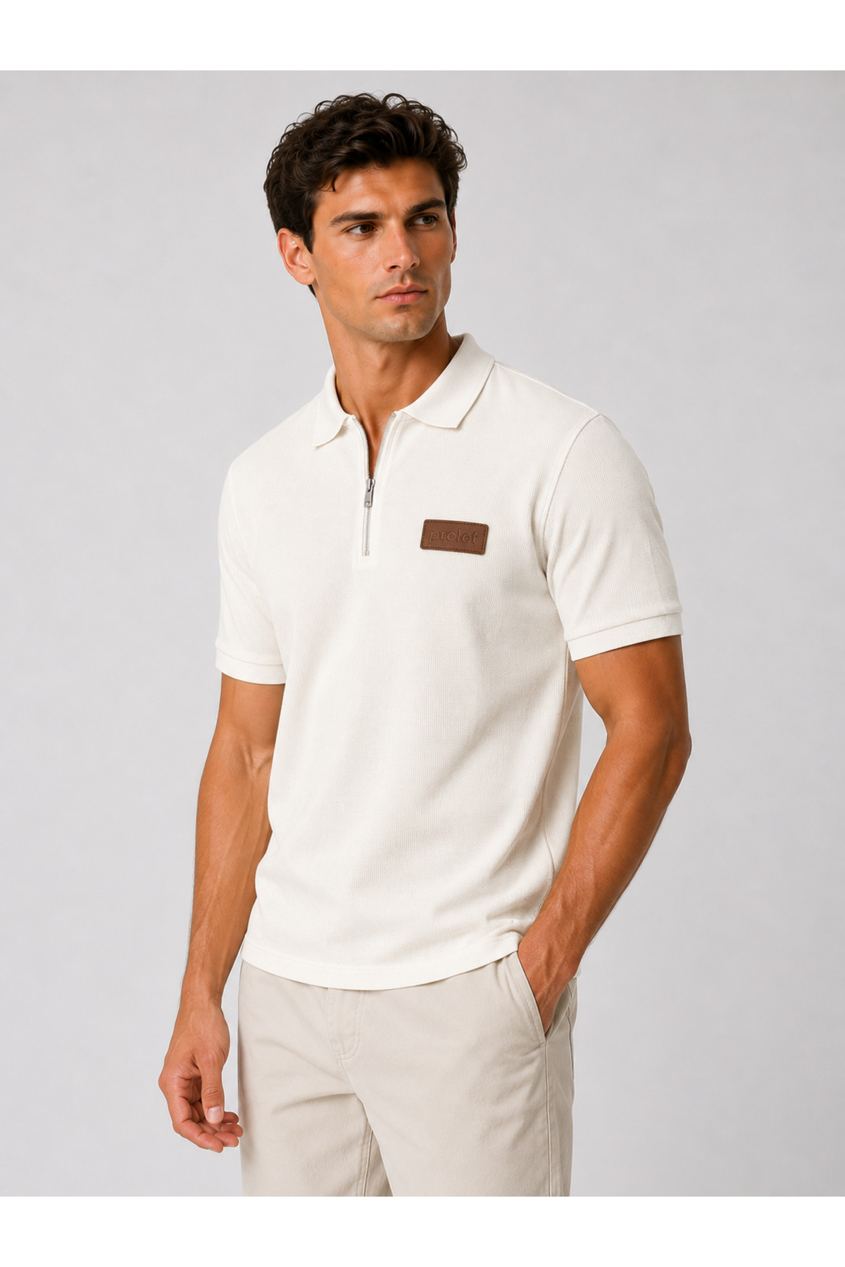 PROLET Men's Waffle Polo T-Shirt with Zipper
