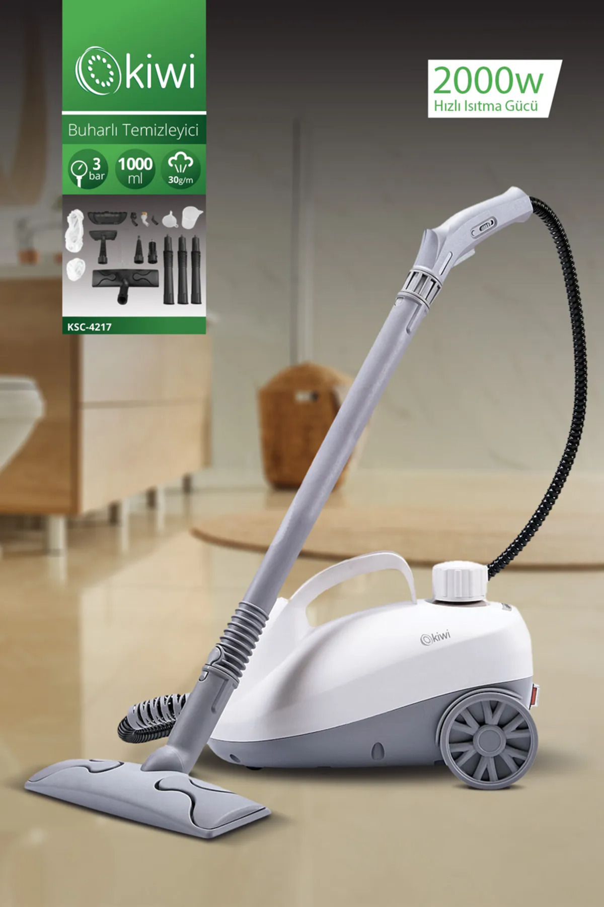 VPOWER 電磁気リフレッシュ機器 KB-136 Kiwi Ksc-4217 Çok Fonksiyonlu Buharlı Temizleyici - 12 Parça