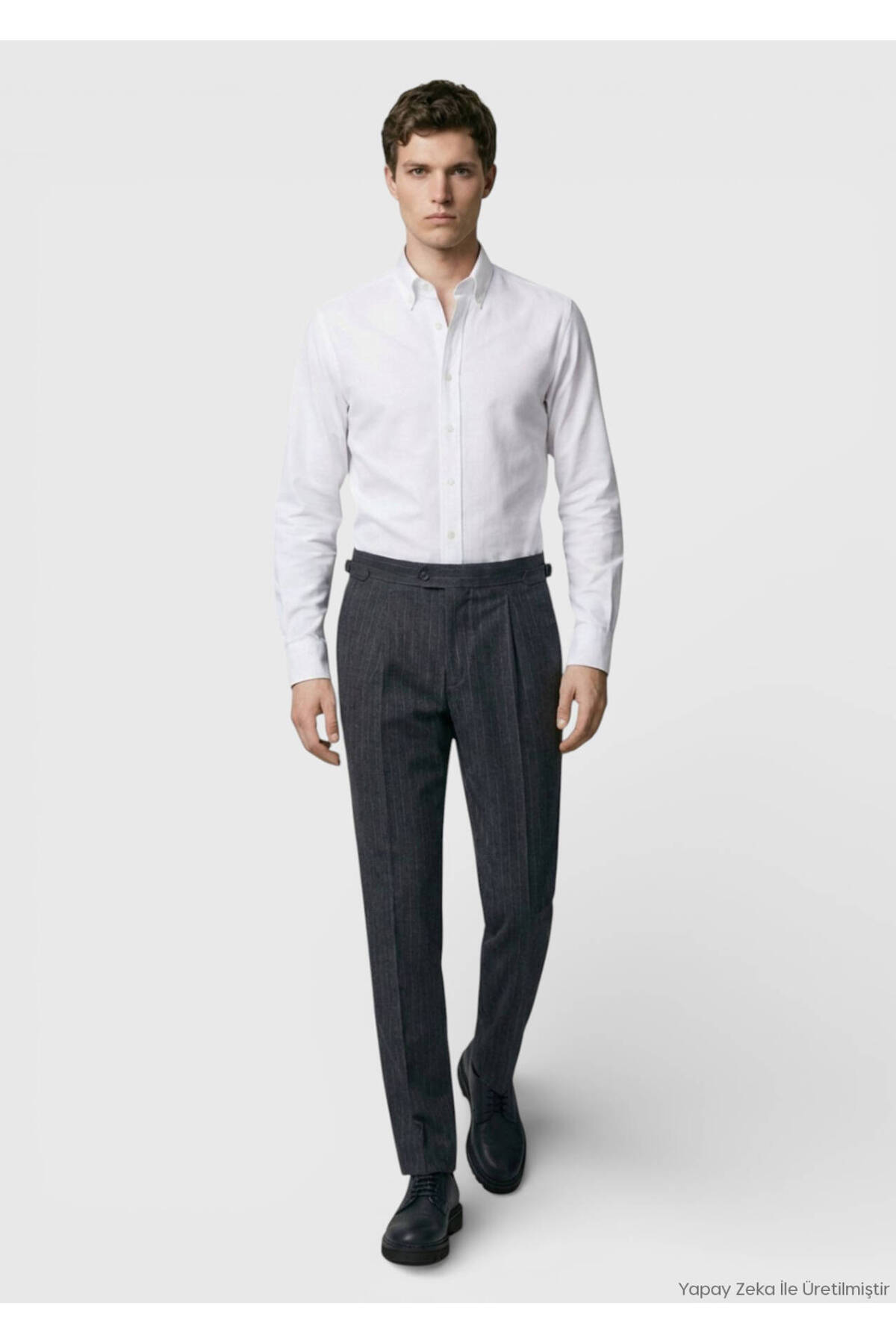 Antrasit Çizgili Dokuma Slim Fit Casual Yün Karışımlı Pantolon — رنگارنگ 10156996 — تصویر 3 از 6