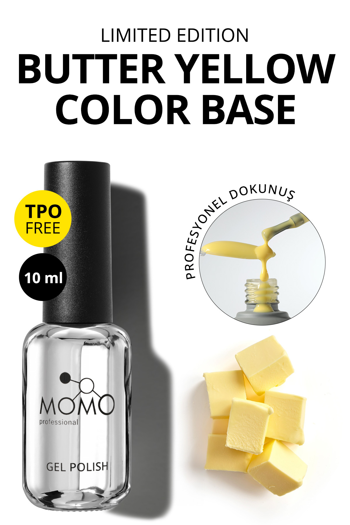 MOMO professional Limited Edition, Butter Yellow, French Cover Rubber Base Coat, 10 ml — زرد 8860101A11S09FC99