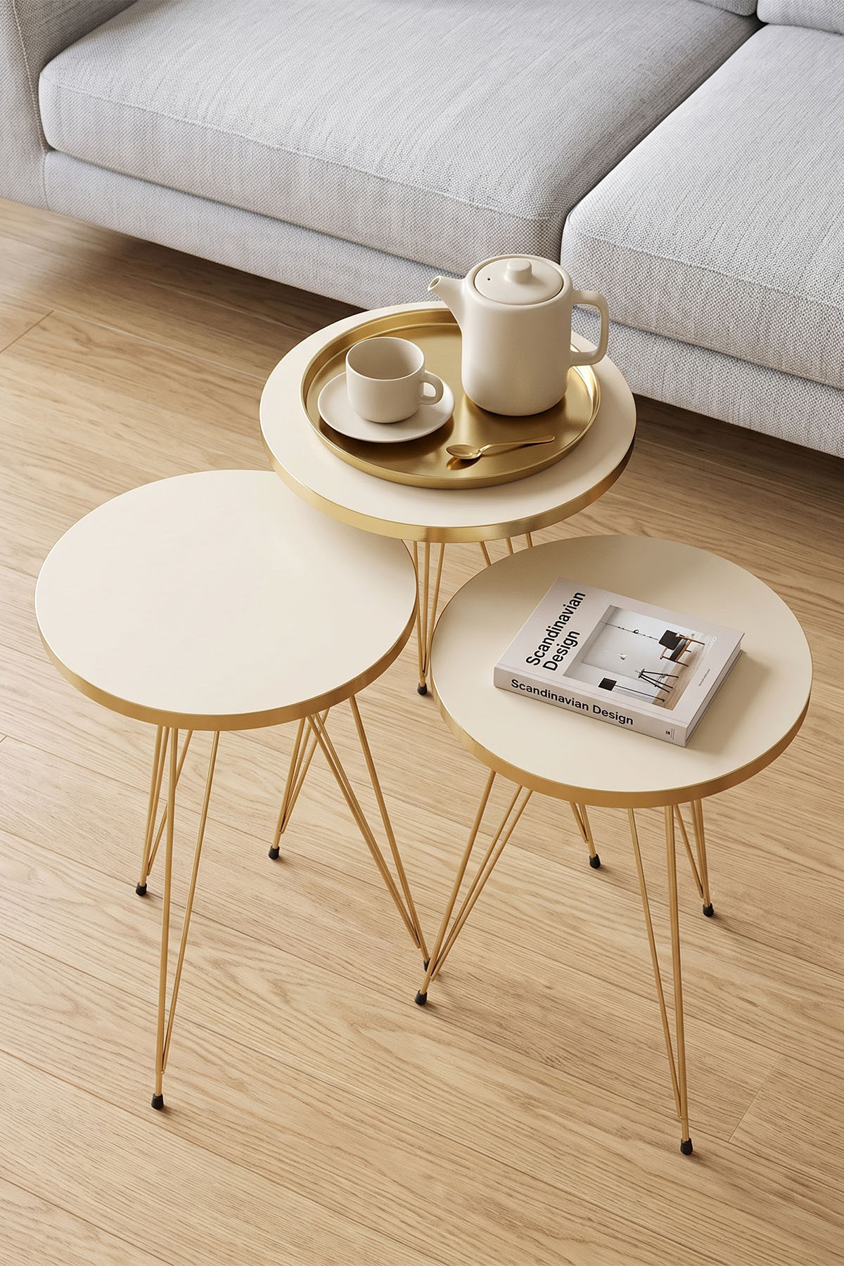 Zigon Sehpa Gold Krem Tel görsel 3