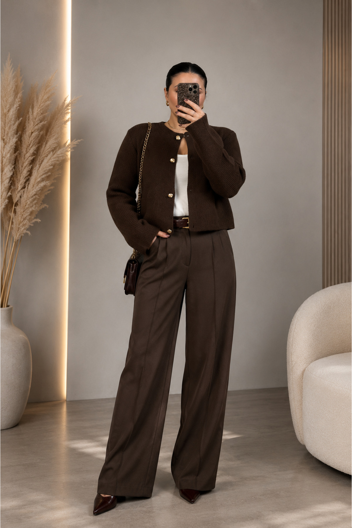 Vizon Collection Kahverengi Deniz Kabuğu Düğme Detaylı Hırka görsel 2