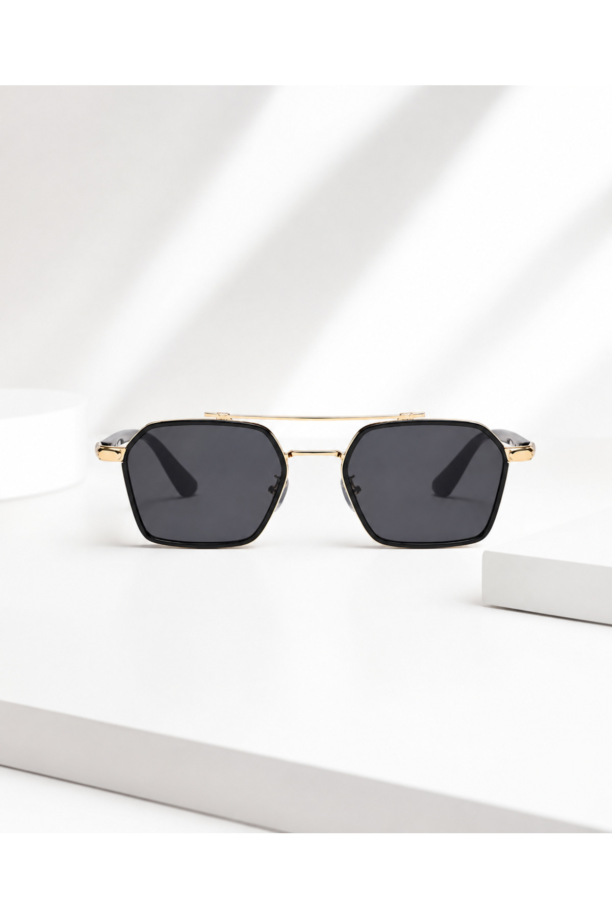 PİYESBOUTİQUE Brooklyn Siyah Gold Erkek Unisex UV400 Korumalı Kare Kemik Metal Güneş Gözlüğü görsel 4