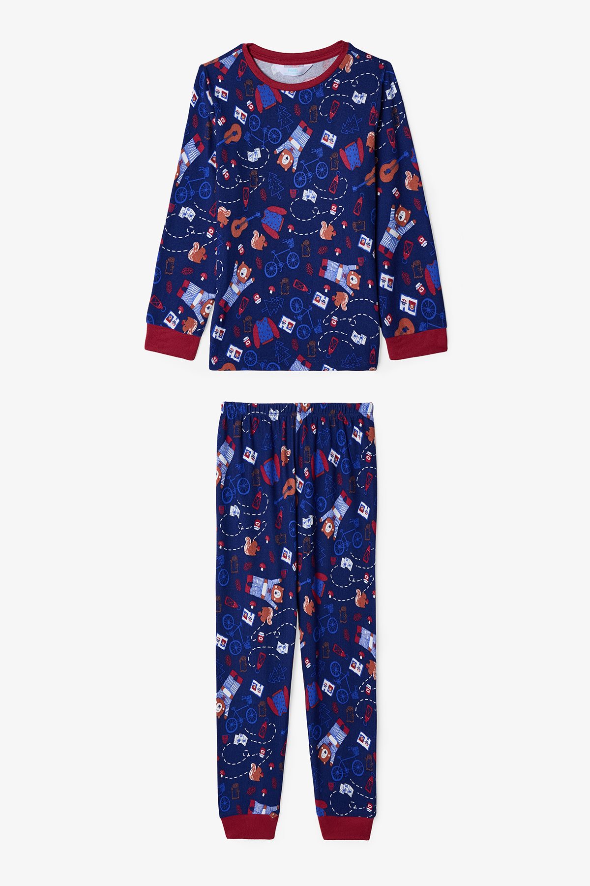 Penti Navy Blue Boy's Bear Style Bear Patterned Thermal Effective Pajama Set