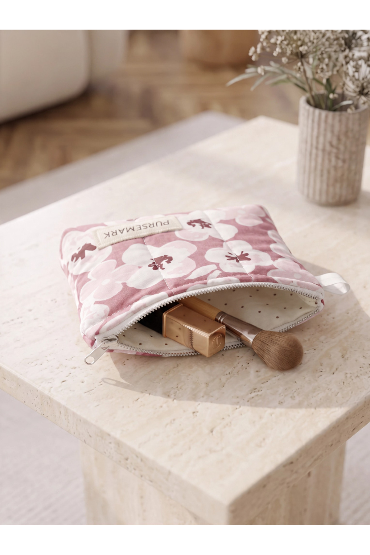 PURSEMARK Pembe Menekşe Çiçek Desenli El Yapımı Küçük Cüzdan görsel 3