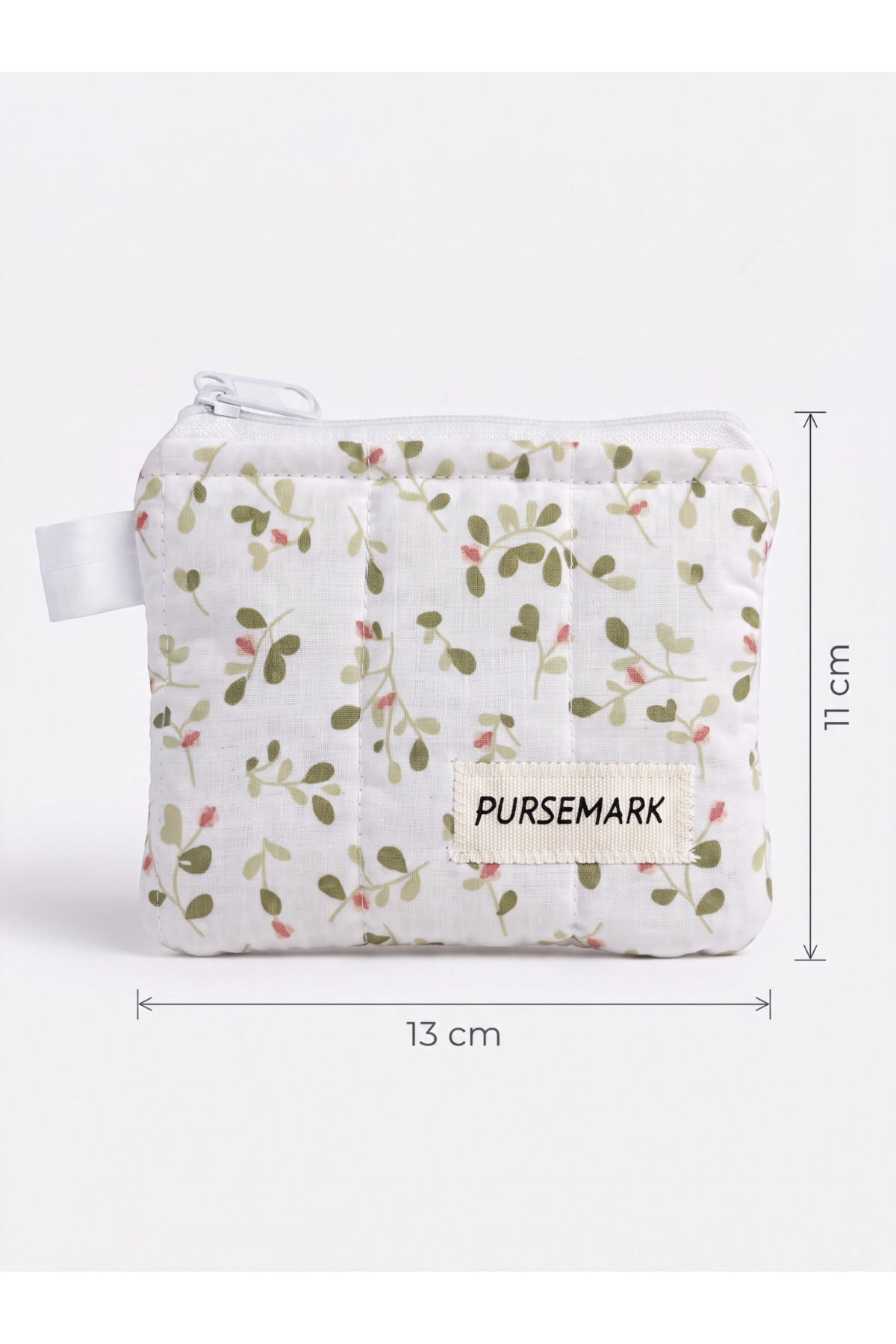 PURSEMARK Ekru Yeşil Çiçek Desenli El Yapımı Küçük Cüzdan görsel 2