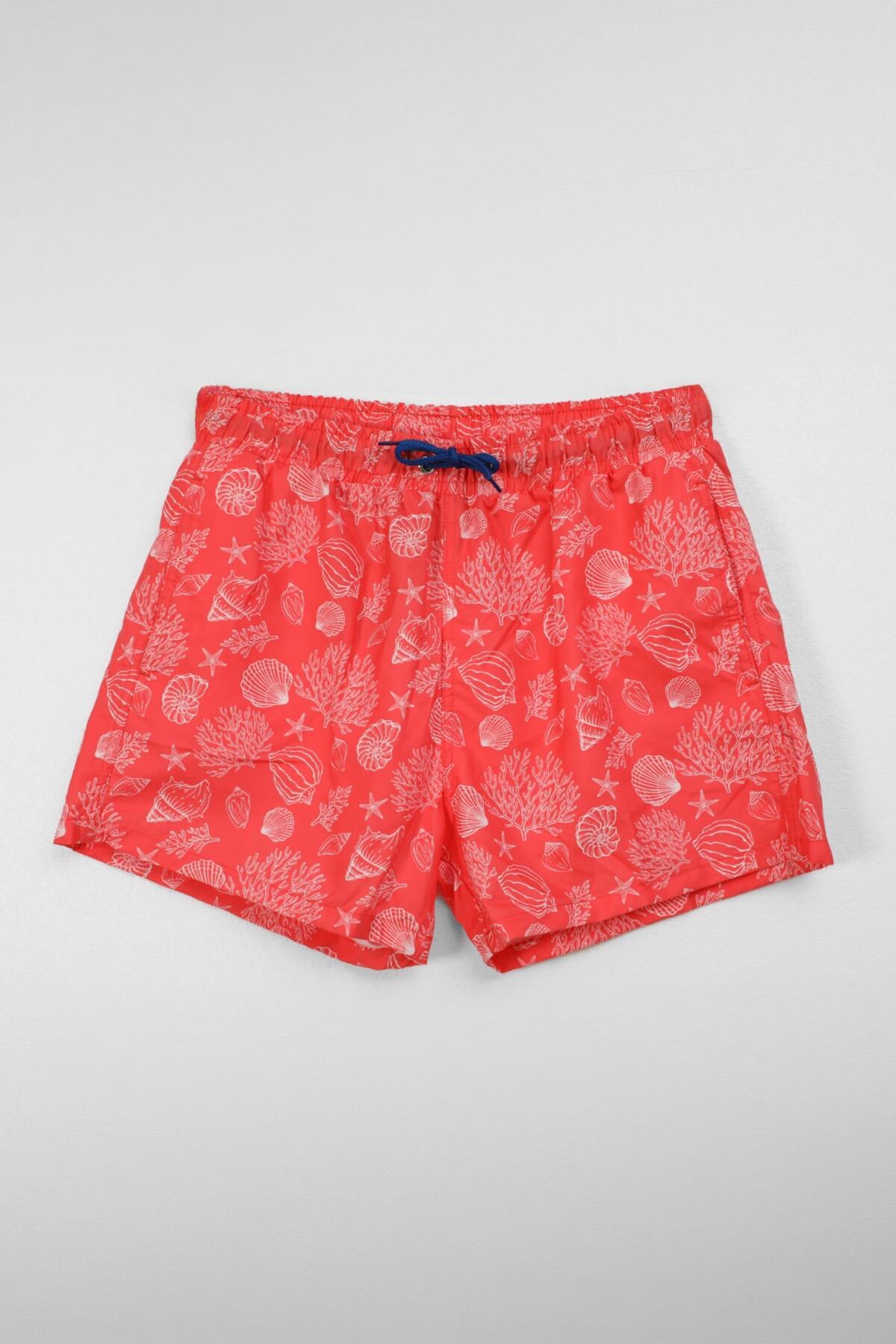 MARKAPIA Men's Oyster Patterned Pocketed Mesh Coral Swim Shorts