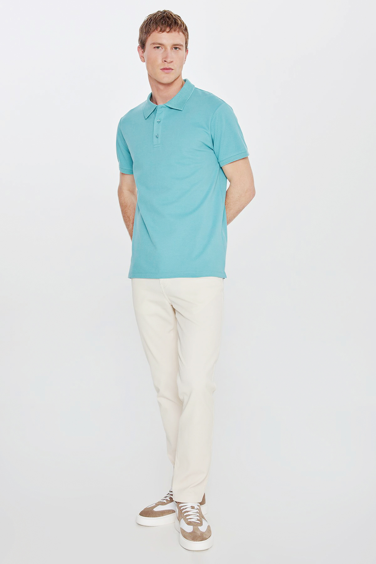 ALTINYILDIZ CLASSICS Erkek Petrol %100 Pamuk Kıvrılmaz Pike Polo Yaka Slim Fit Dar Kesim Tişört görsel 7