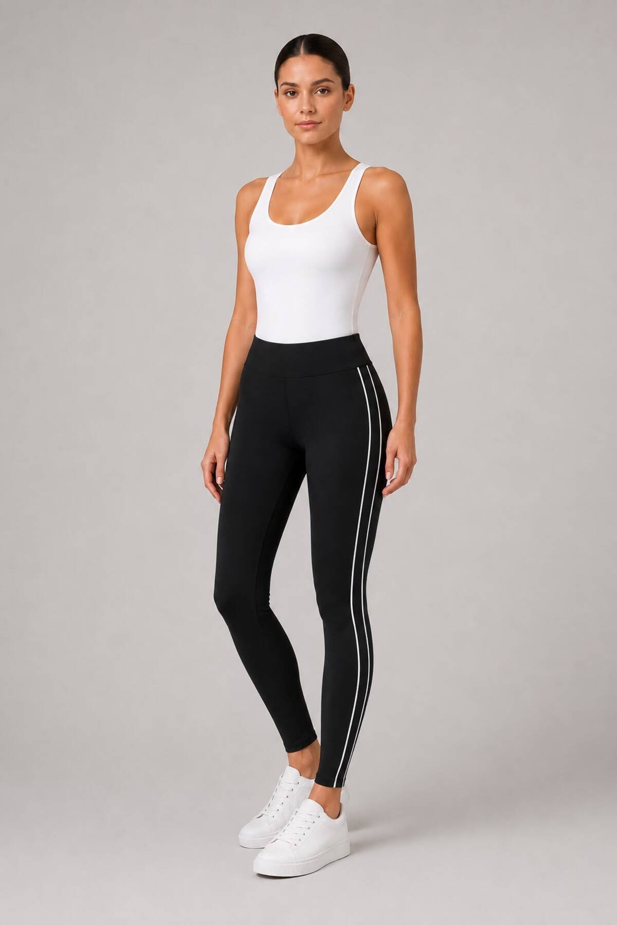 Grenj Fashion Siyah Yanı Beyaz Biyeli Yüksek Bel Toparlayıcı Tayt görsel 6