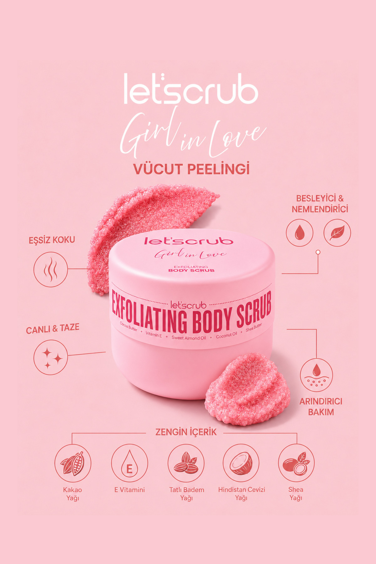 Girl in Love Vücut Peelingi 5 Özel Bileşenli Body Scrub 280 Gr - Besleyici ve Nemlendirici — bodyscrub-girlinlove — تصویر 2 از 8