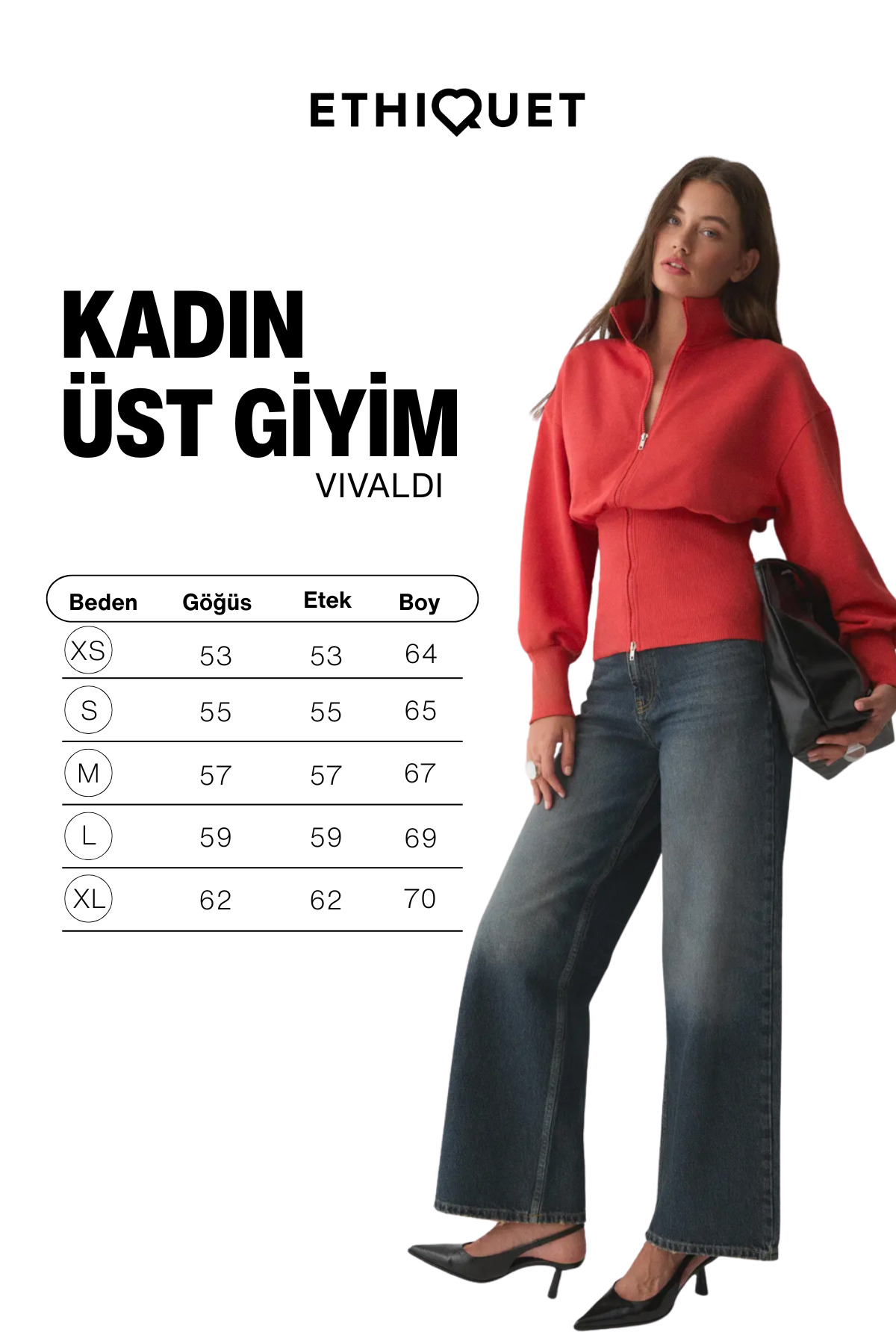 ETHIQUET VIVALDI Kadın Organik Pamuklu Beli Korseli Fermuarlı Kırmızı Sweatshirt görsel 7