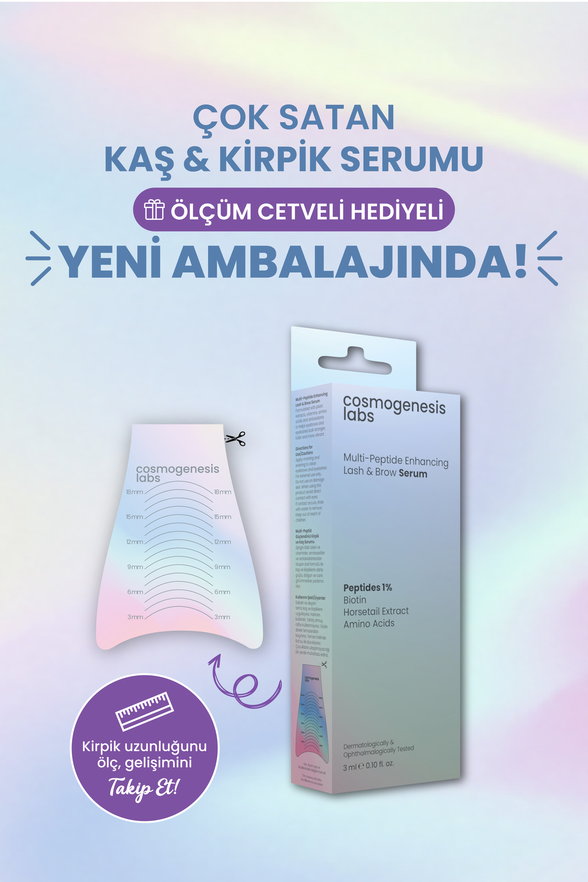 Kaş Kirpik Güçlendirici Serum 3ml – Su Bazlı Besleyici Dolgunlaştırıcı Vegan (%1 BİOTİN- %1 PEPTİT) — CGL500 — تصویر 8 از 9