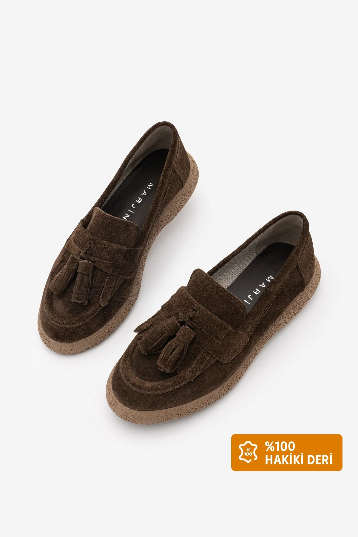 Marjin Kadın Hakiki Deri Loafer Günlük Ayakkabı Suma Kahve Süet