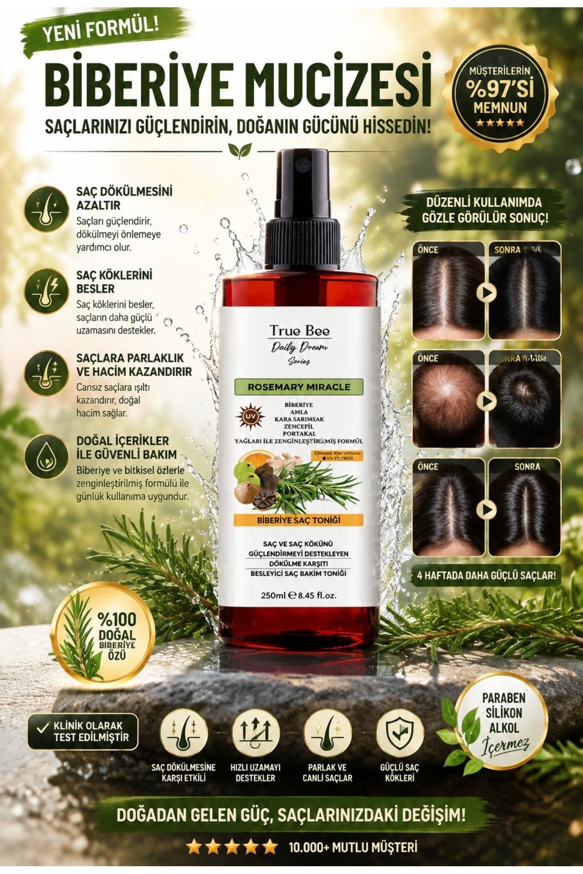 True Bee تونیک موی معجزه آسای رزماری سری دیلی دریم (250 میلی لیتر) — 8684266264097