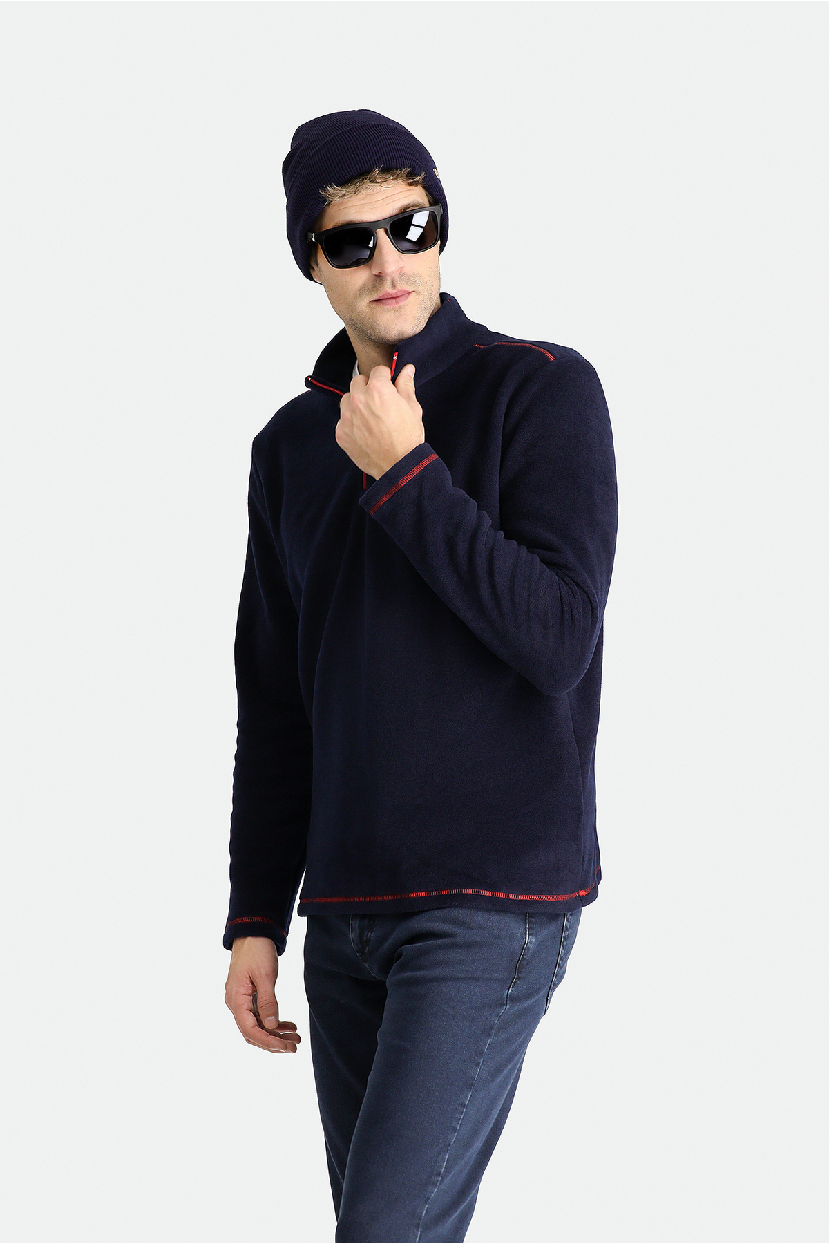 Kiğılı Yarım Fermuarlı Dik Yaka Soğuk Geçirmez Tüylenme Yapmayan Polar Sweatshirt — سرمهای 457531