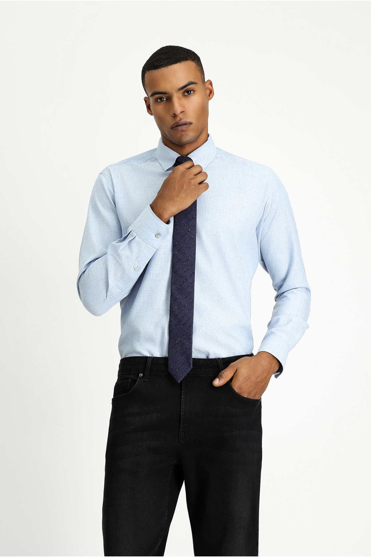 Kiğılı Uzun Kol Slim Fit Dar Kesim Oduncu Spor Pamuklu Düğmeli Yaka Gömlek — آبی KK254497DZ001