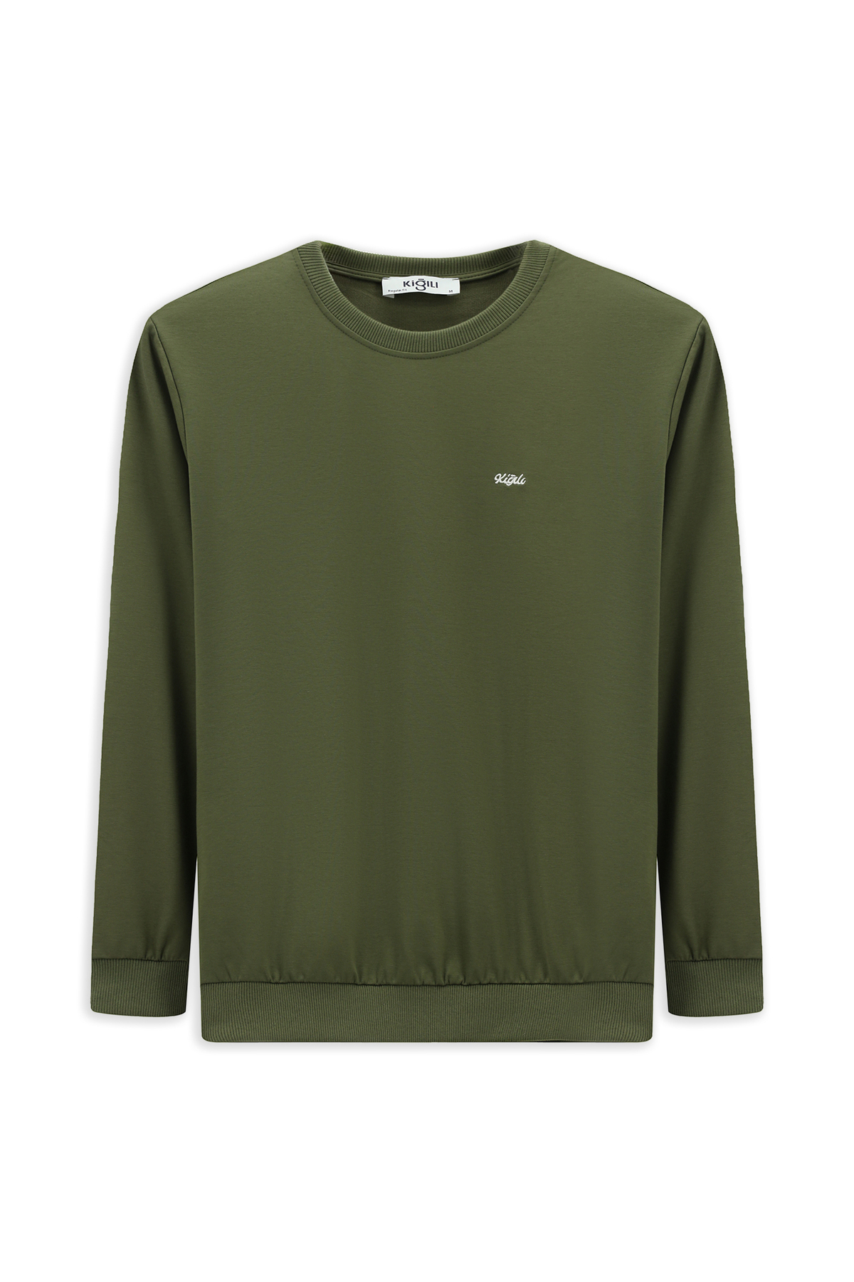 Kiğılı Bisiklet Yaka Regular Fit Nakışlı Basic İnce Sweatshirt görsel 2