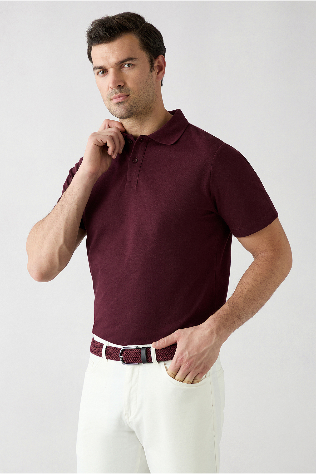 Kiğılı Düğmeli Polo Yaka Regular Fit Pamuklu Düz 2'li Paket Tişört Seti görsel 5