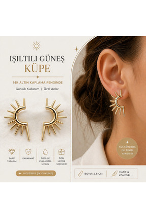 ADELYA CONCEPT Güneş Küpe 14k Gold Kaplama Renginde