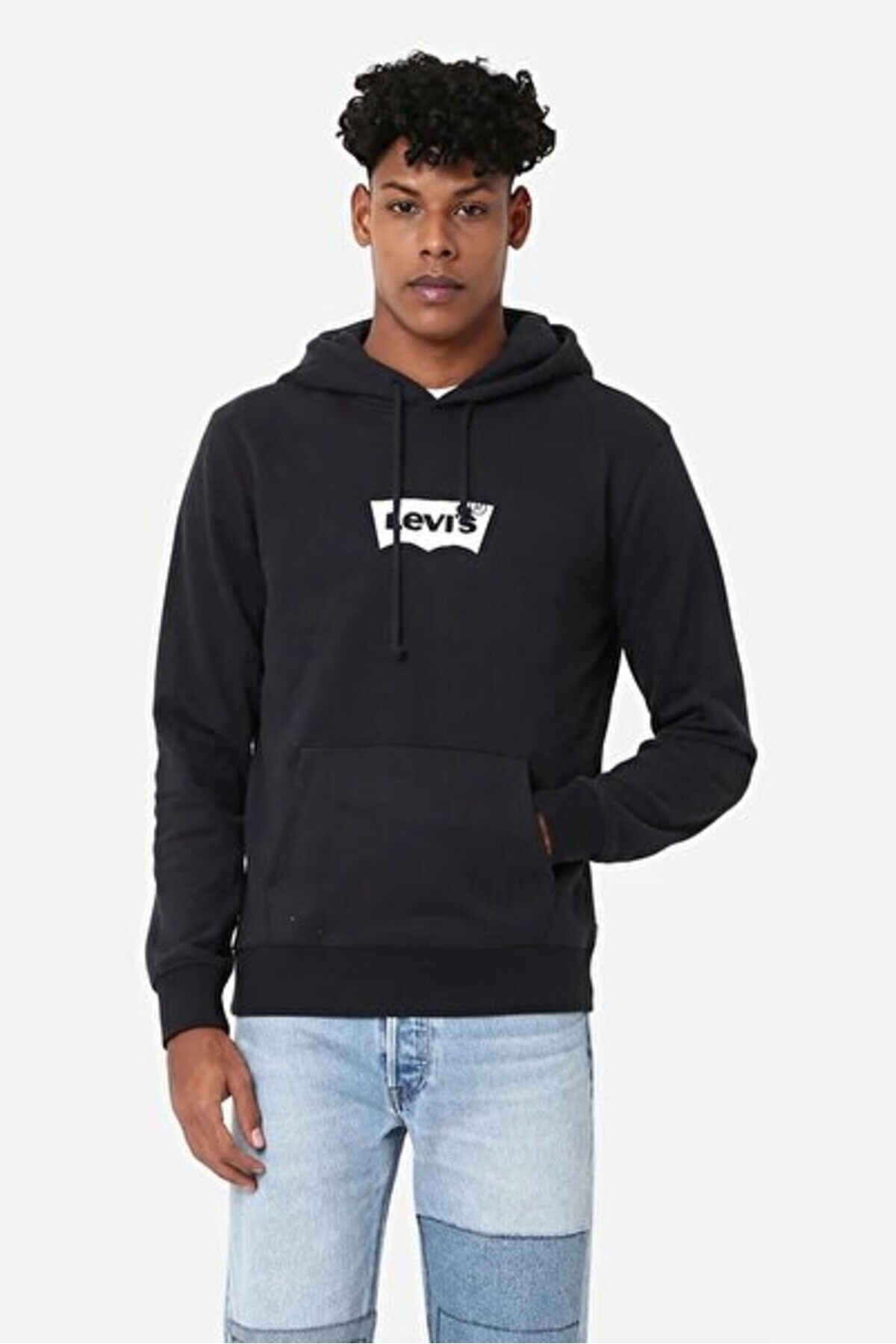 سویشرت مردانه کلاه‌دار مشکی ساده چاپی - A2410-0013 لیوایز سویشرت Levi's