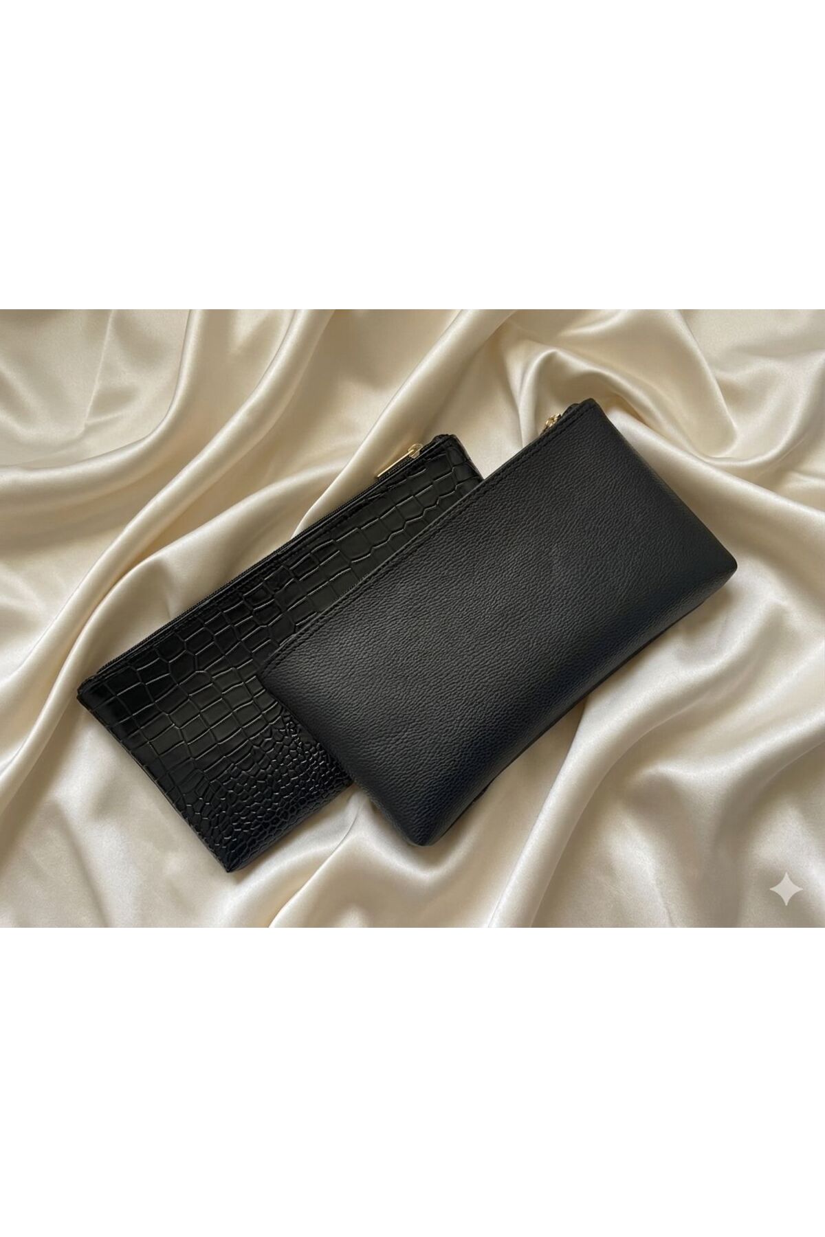 VELORİA BAG & SCARF Veloria Siyah 2 'li Kadın Portföy El & Makyaj Çantası - Şık Gece Çantası - Clutch