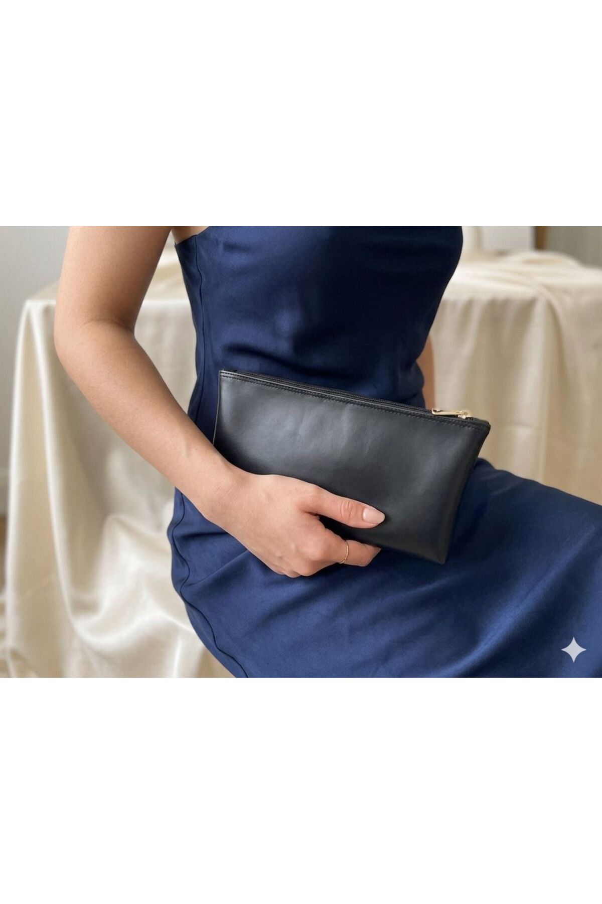 VELORİA BAG & SCARF Veloria Siyah 2 'li Kadın Portföy El & Makyaj Çantası - Şık Gece Çantası - Clutch görsel 3
