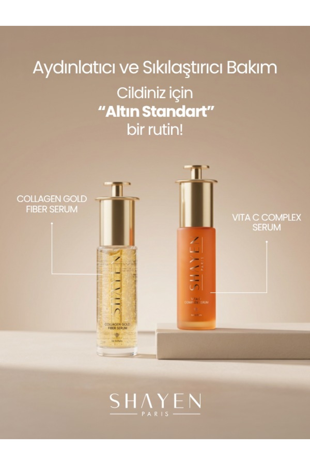 Shayen Paris Aydınlatıcı ve Sıkılaştırıcı 2'li Serum Seti - Collagen Gold Fiber Serum ®️ + Vita C Complex ®️ , ( Fermante Çoklu Complex C Vitamini Serumu ) — RPS-0007