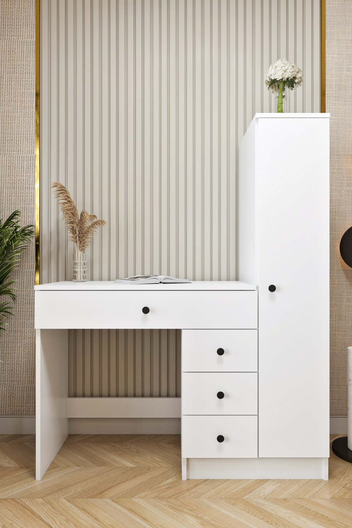 Cmt350 Multipurpose Wardrobe Tall Wardrobe Vanity Table with Drawer and Desk Modern Design