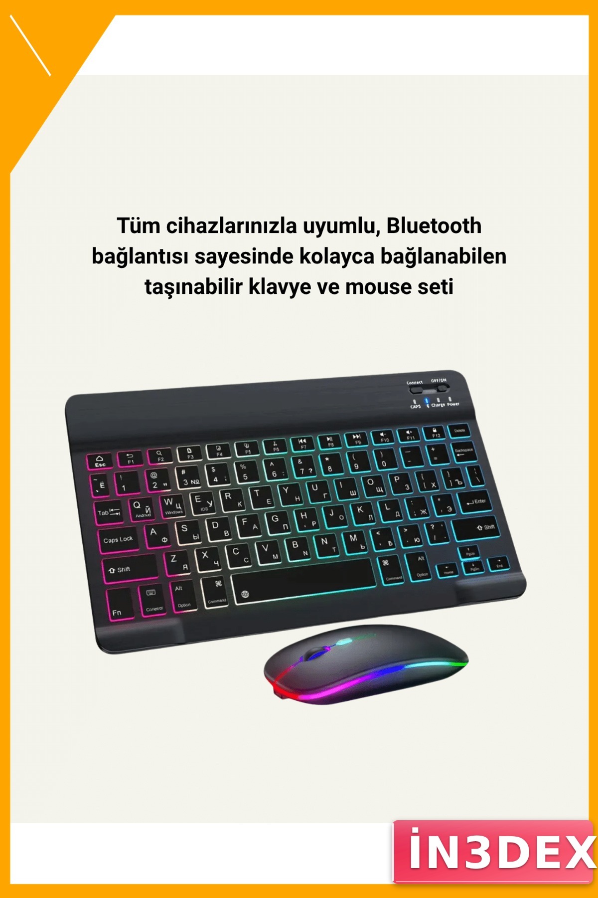 Taşınabilir Şarjlı Klavye Mouse Set Bluetooth 5.3 RGB