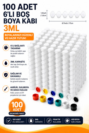 andelart 100 Adet 6’lı Boş Boya Kabı 3ML – Akrilik & Hobi Boyası Saklama Kapl...
