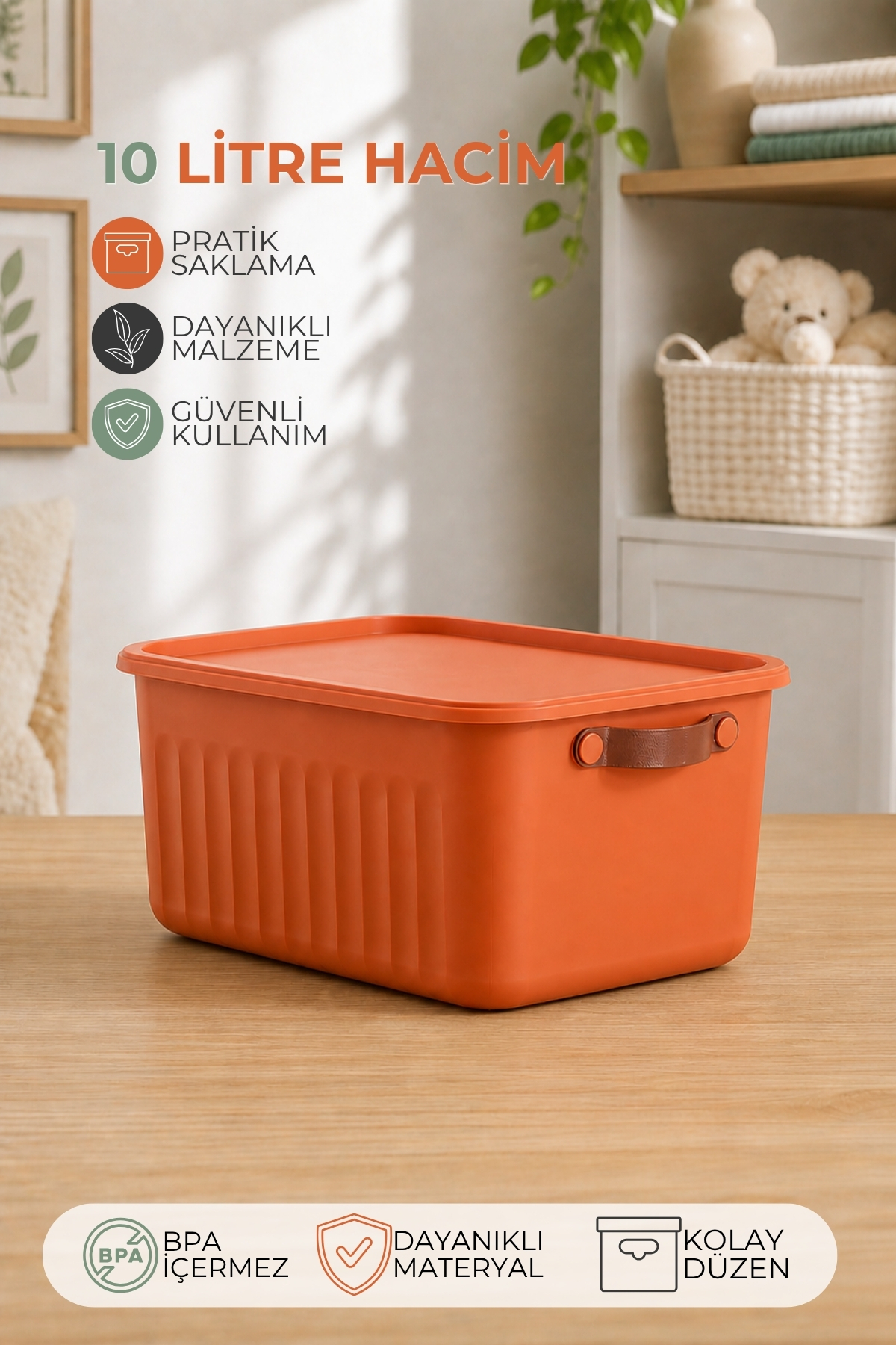 Nandy Home Kapaklı Çok Amaçlı Saklama Kutusu 10 Litre – Deri
