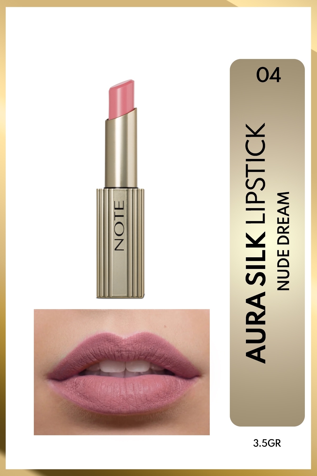 NOTE رژ لب سیلک Aura شماره 04 رژ لب کرمی نیمه براق Nude Dream - رنگ نود — صورتی LST AURA SILK