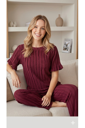 PİJALİNA Kısa Kollu Fırfırlı Pijama Takımı