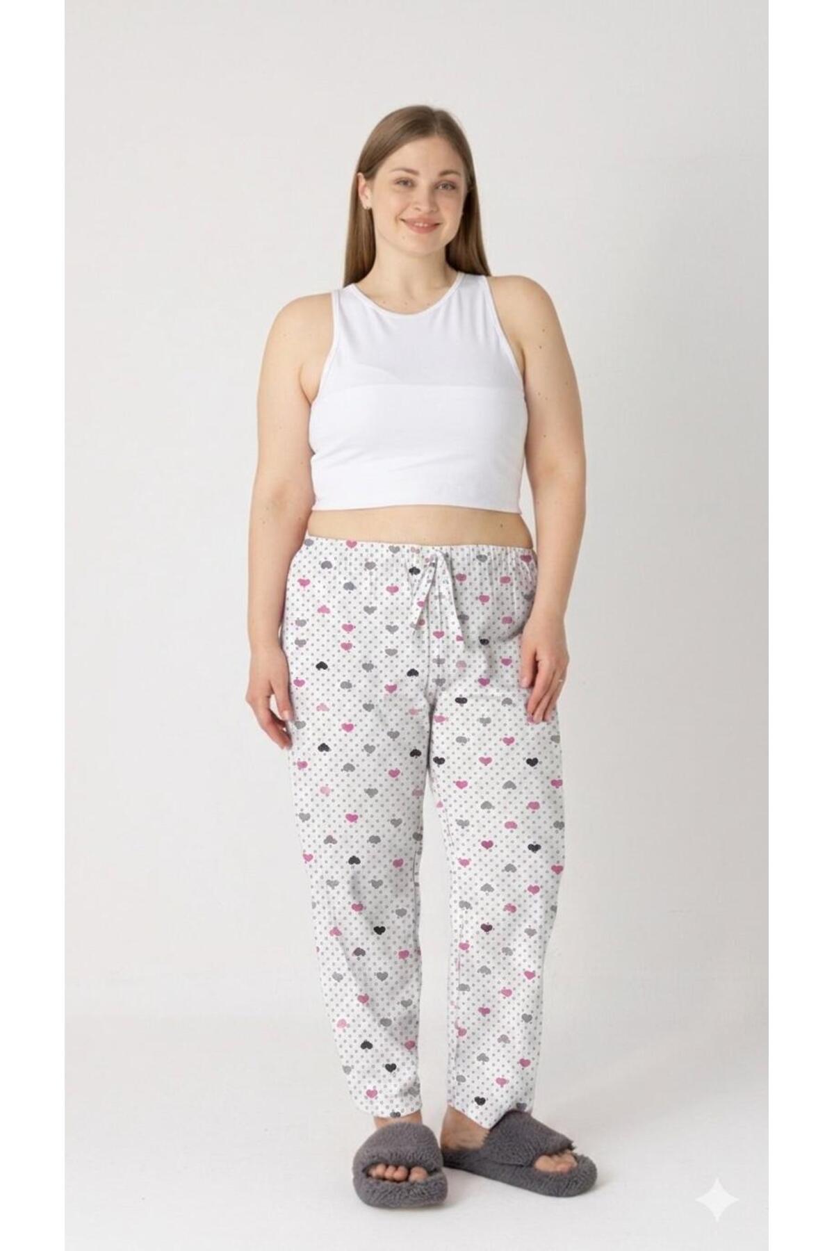 LOTTEBELLA 3Lü Paket Büyük Beden Pamuklu İnce Nefes Alabilen Kumaş Desenli Pijama Altı görsel 3