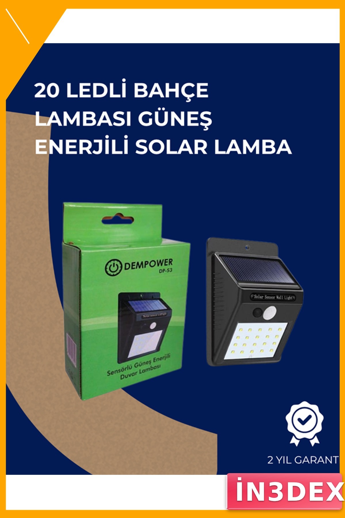 Hareket Sensörlü 20 LED Solar Duvar Lambası Su Geçirmez