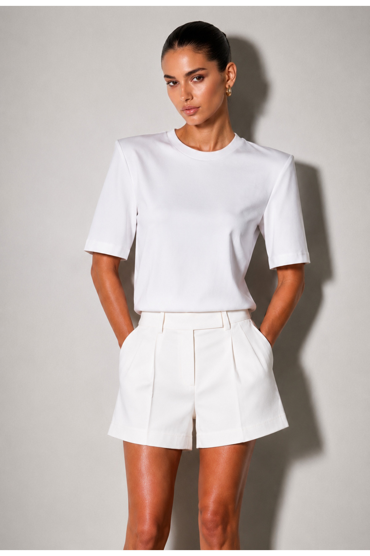 Mini Shorts High Waist White Cotton Fabric
