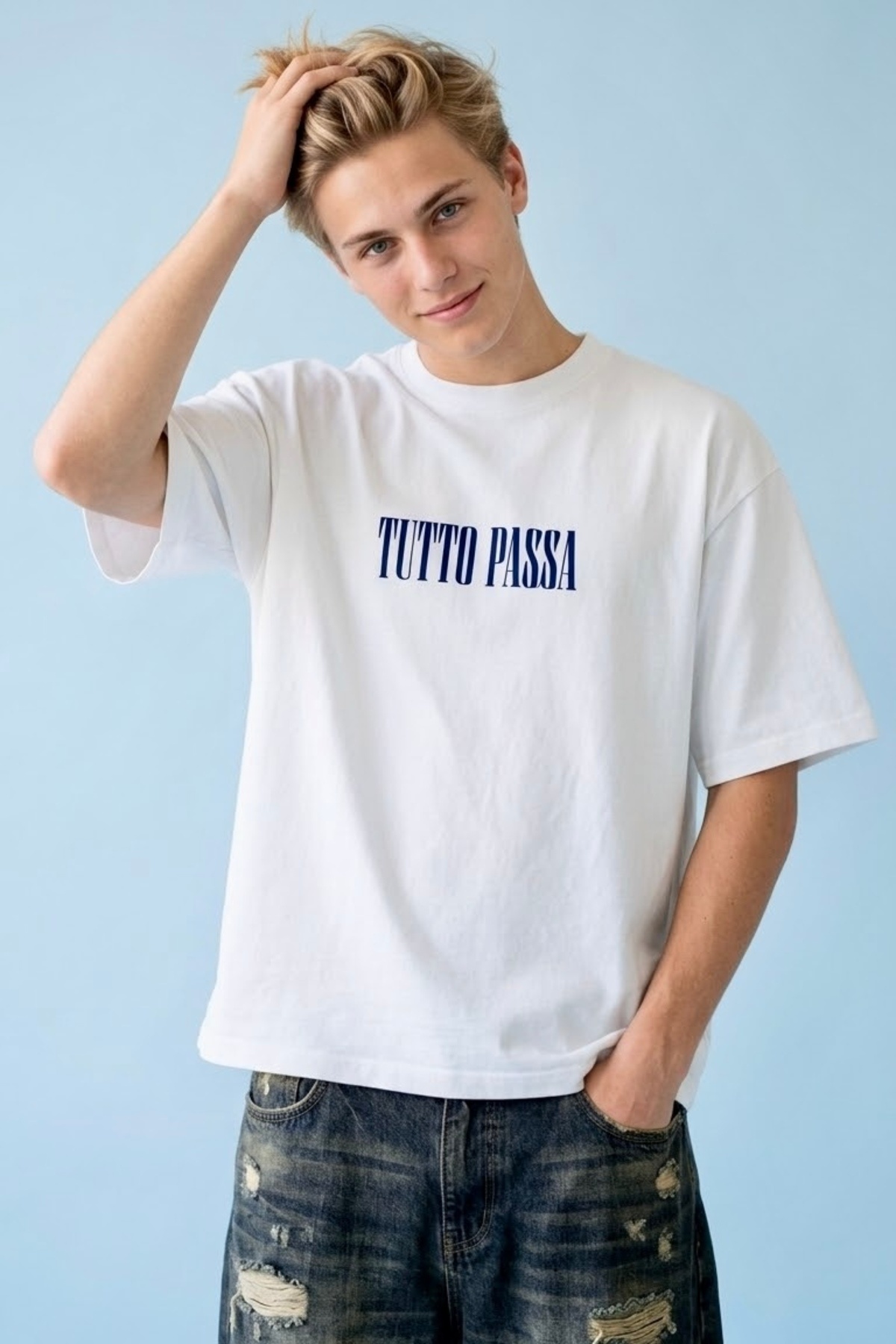HOXİE Unisex Beyaz Tutto Passa Sırt ve Göğüs Baskılı Oversize T-shirt