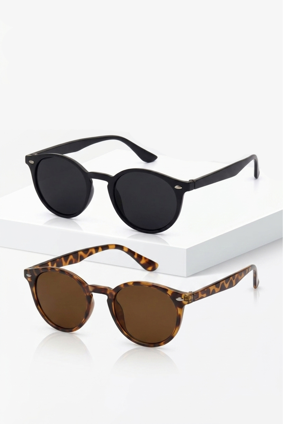 PROTCO Unisex Gözlük 2’li Set, Güneş Gözlüğü Siyah ve Leopar Çerçeveli Gözlük 1023
