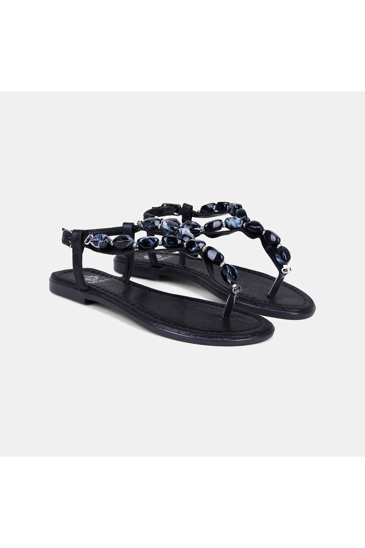 Women's Black Buckle Bead Detailed Flip-Flops
